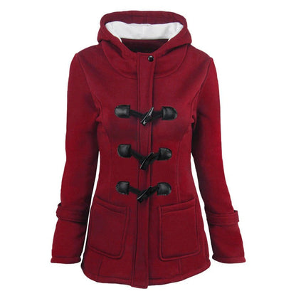 Women’s Hooded Jacket – Structured Fit – Cotton Blend – Toggle Closure – Hip Length