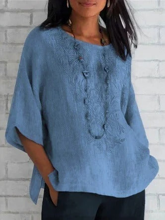 Embroidered Relaxed Fit Natural Fibers Blouse 