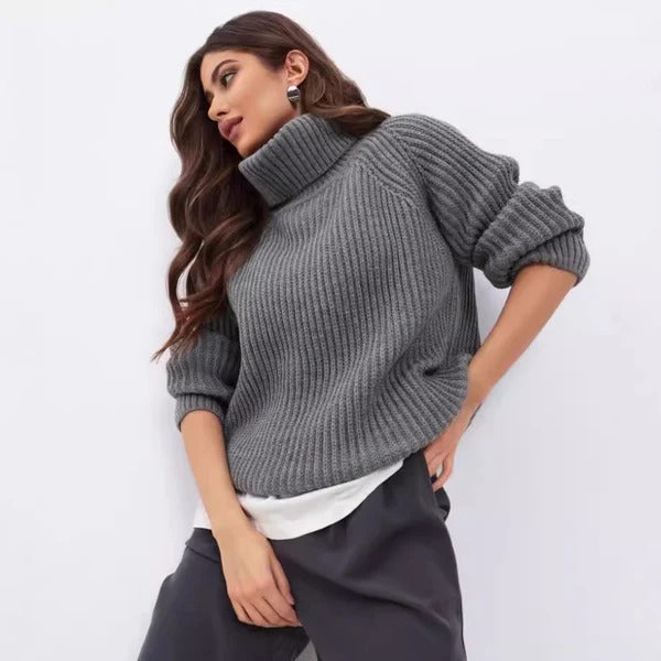 Ribbed Wool Texture Relaxed Fit Knitted Pullover 