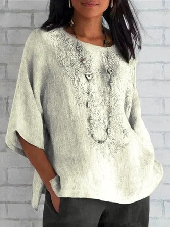 Embroidered Relaxed Fit Natural Fibers Blouse 