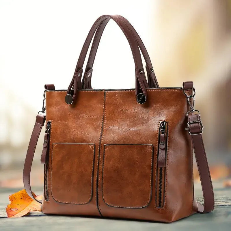 Structured Dual Carry Handbag with Zipper Pockets 