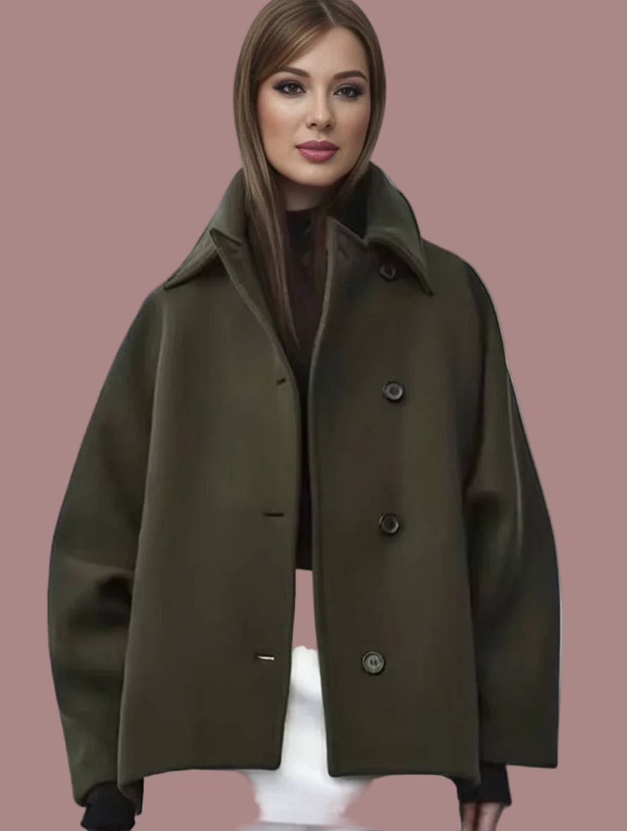 Wool Blend Loose Fit Notched Lapel Coat