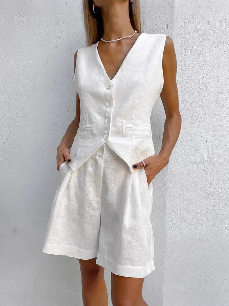 Linen Relaxed Fit Sleeveless Blazer 