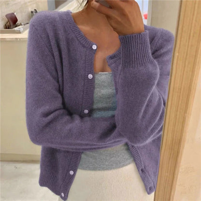 Women’s Knit Cardigan – Wool Blend – Relaxed Fit – Decorative Buttons – Ribbed Trim