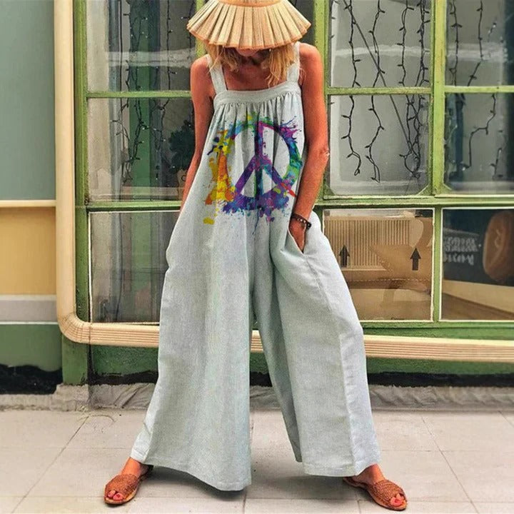 Breathable Printed Relaxed Fit Wide-Leg Overall 