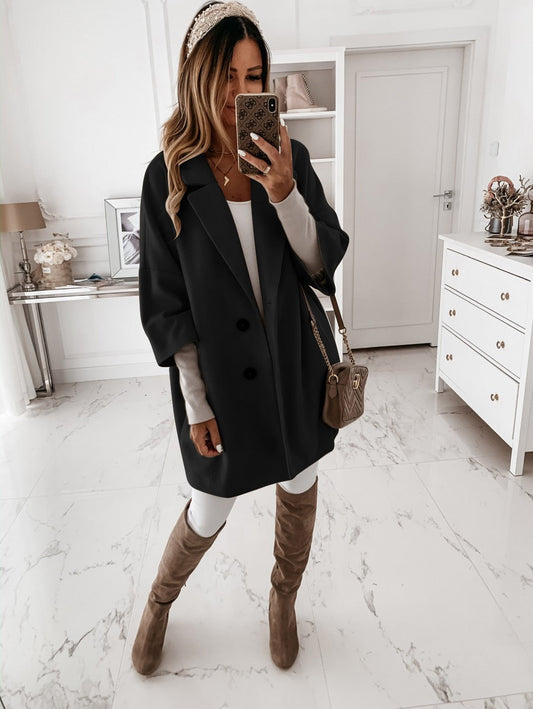 Oversized Wool Three-Quarter Sleeve Coat 