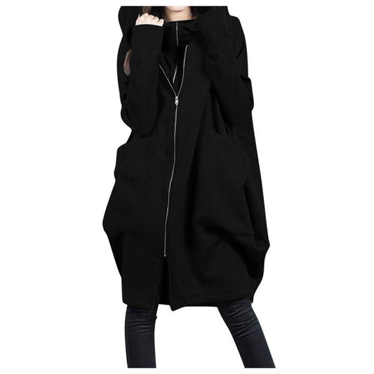 Wool Blend Oversized Hooded Mid-Length Coat 