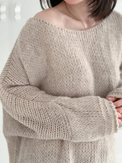 Women’s Sweater – Oversized Fit – Chunky Knit Wool – Off-Shoulder Long Sleeve Casual