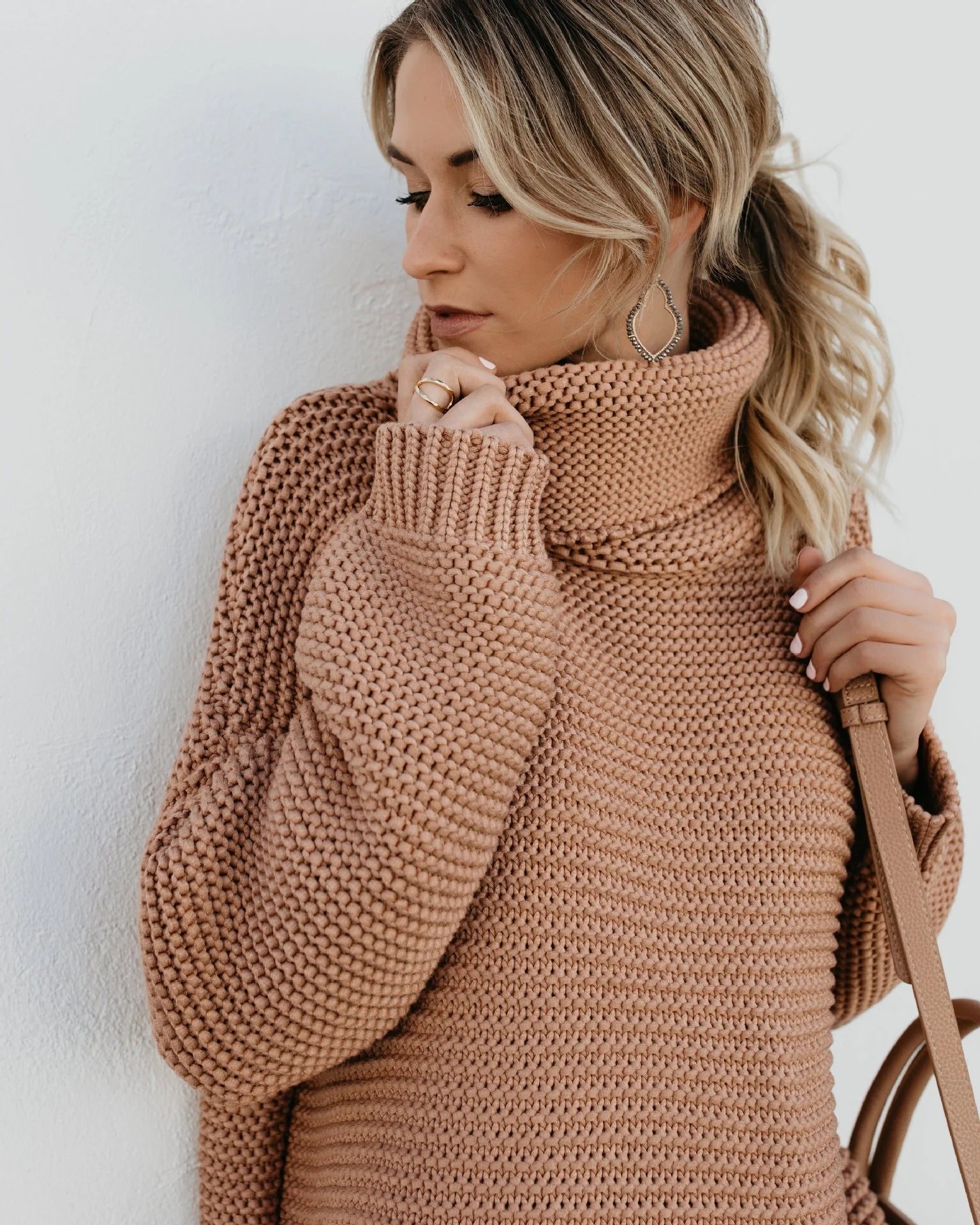 Ribbed Wool Blend Oversized Knit Sweater 
