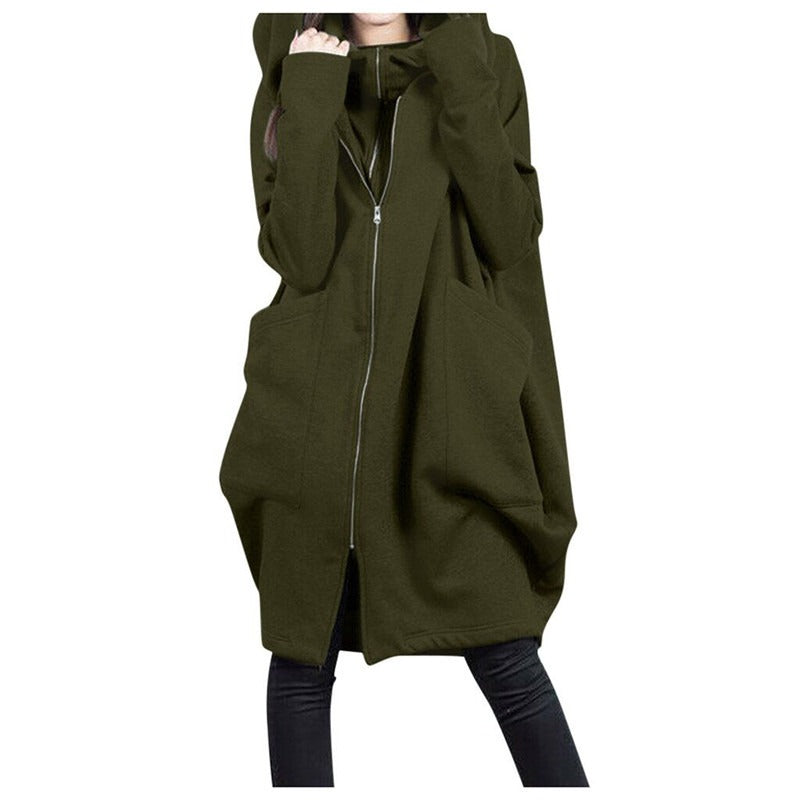 Wool Blend Oversized Hooded Mid-Length Coat 