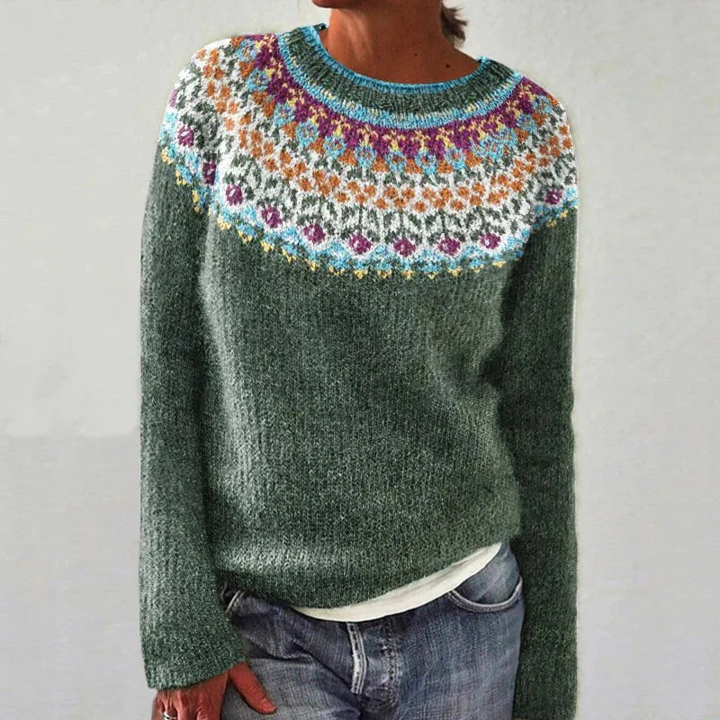 Wool Knit Relaxed Fit Garden Pattern Sweater 