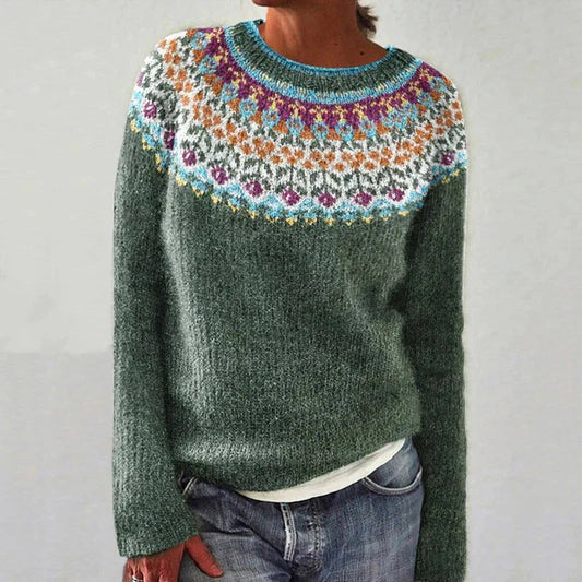 Wool Knit Relaxed Fit Garden Pattern Sweater 