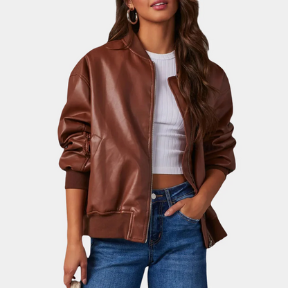Women’s Casual Jacket – Relaxed Fit – Zip Front – Ribbed Trim