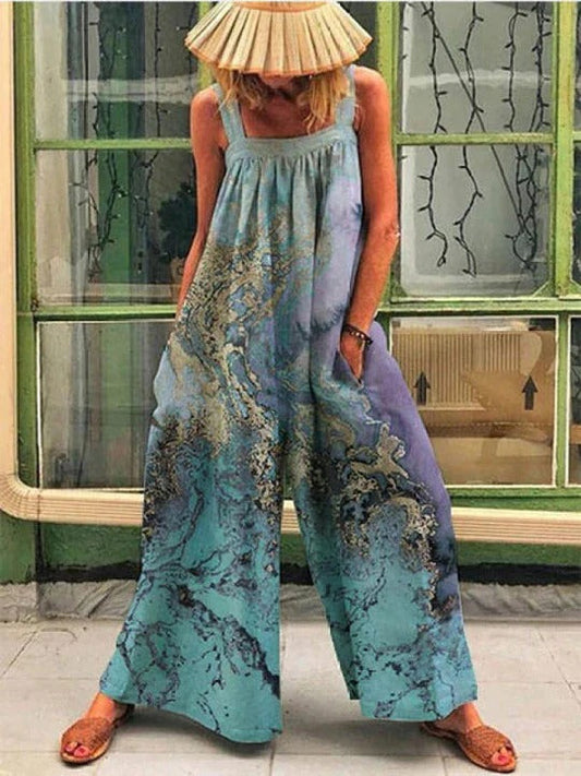 Breathable Printed Relaxed Fit Wide-Leg Overall 