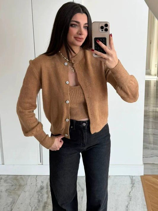 Two-Piece Wool Blend Relaxed Fit Cardigan Set 