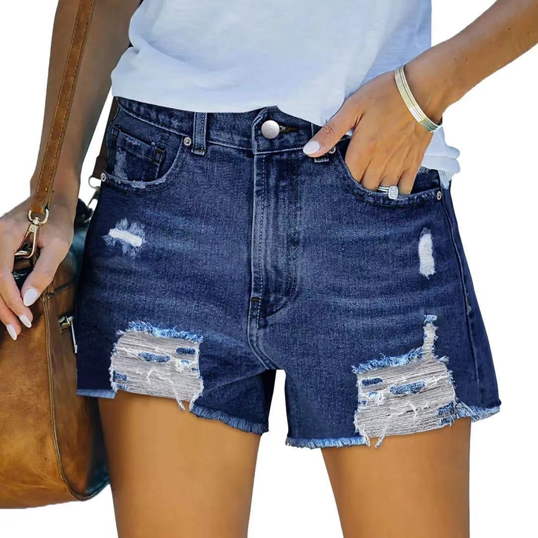 Distressed Frayed Hem High Waist Denim Shorts 