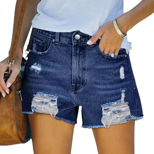 Distressed Frayed Hem High Waist Denim Shorts 
