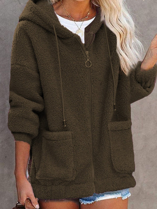 Sherpa Feel Oversized Hooded Zip Jacket 