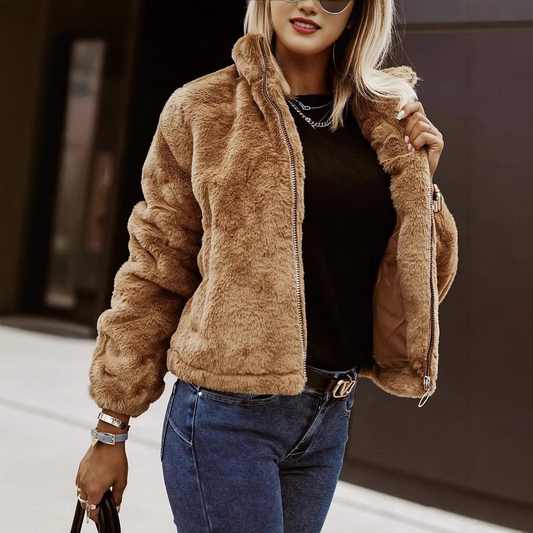 Faux Leather Plush Texture Relaxed Fit Cardigan 