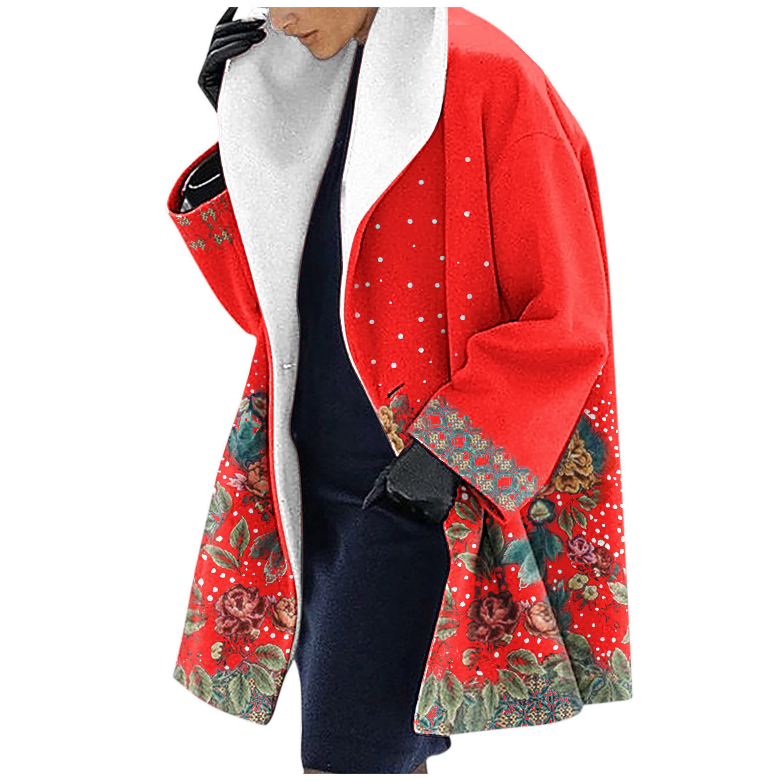 Wool Loose Fit Ethnic Print Hooded Jacket 