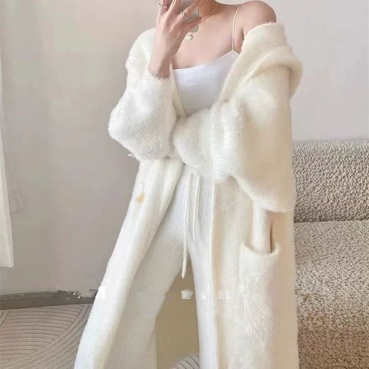 Women’s Cardigan – Plush Imitation Mink Fleece – Long Oversized Fit – Hooded Casual Layer