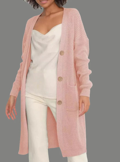 Women’s Long Cardigan – Soft Knit – Relaxed Fit – Button Front – With Pockets