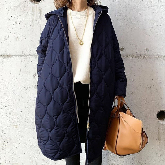Oversized Hooded Quilted Zip Front Jacket 