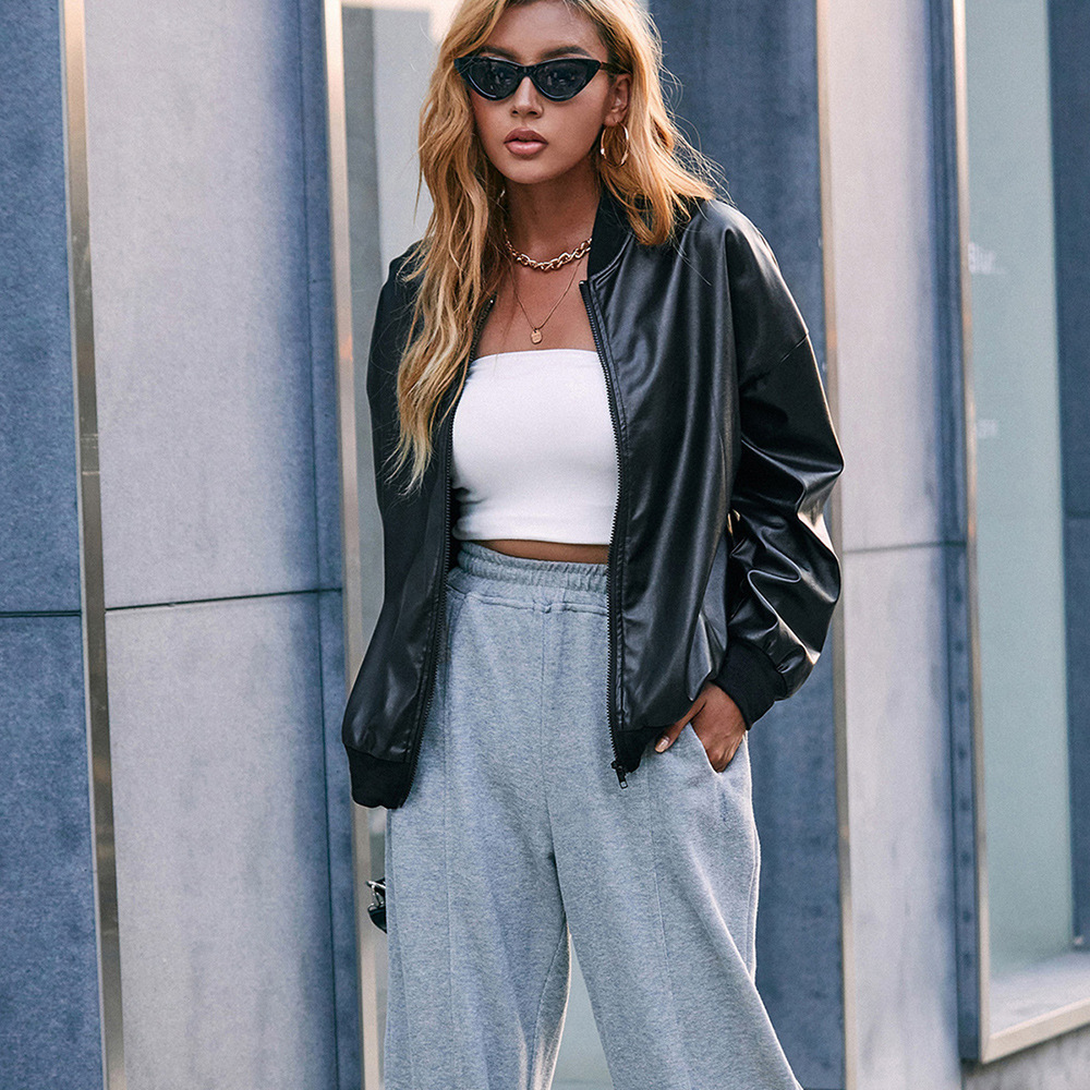 Slim Faux Leather Fit Baseball Jacket 