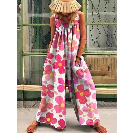 Flowy Floral Print Wide Leg Jumpsuit 