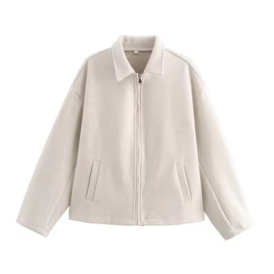 Women’s Jacket – Wool Blend – Loose Fit – Zip Front – Revers Collar – Casual Style