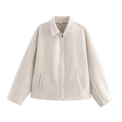 Women’s Jacket – Wool Blend – Loose Fit – Zip Front – Revers Collar – Casual Style