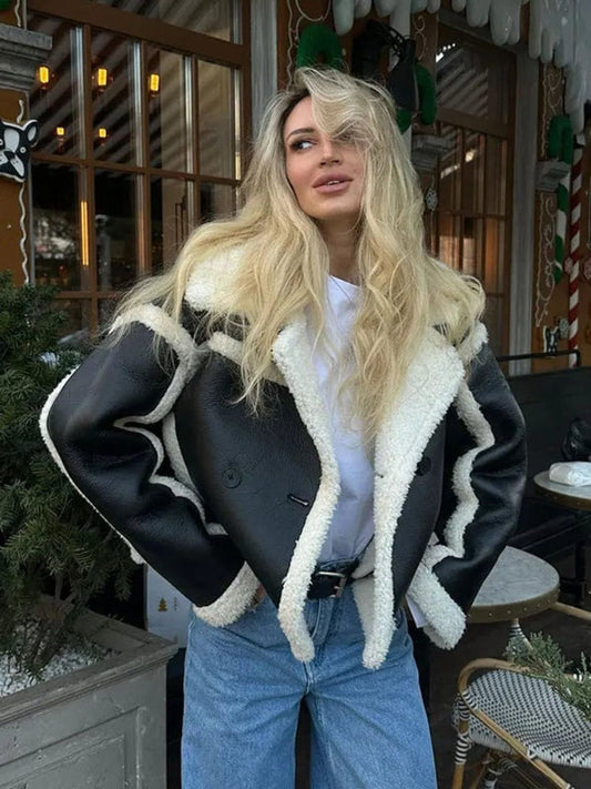 Faux Shearling Cropped Fit Oversized Jacket 