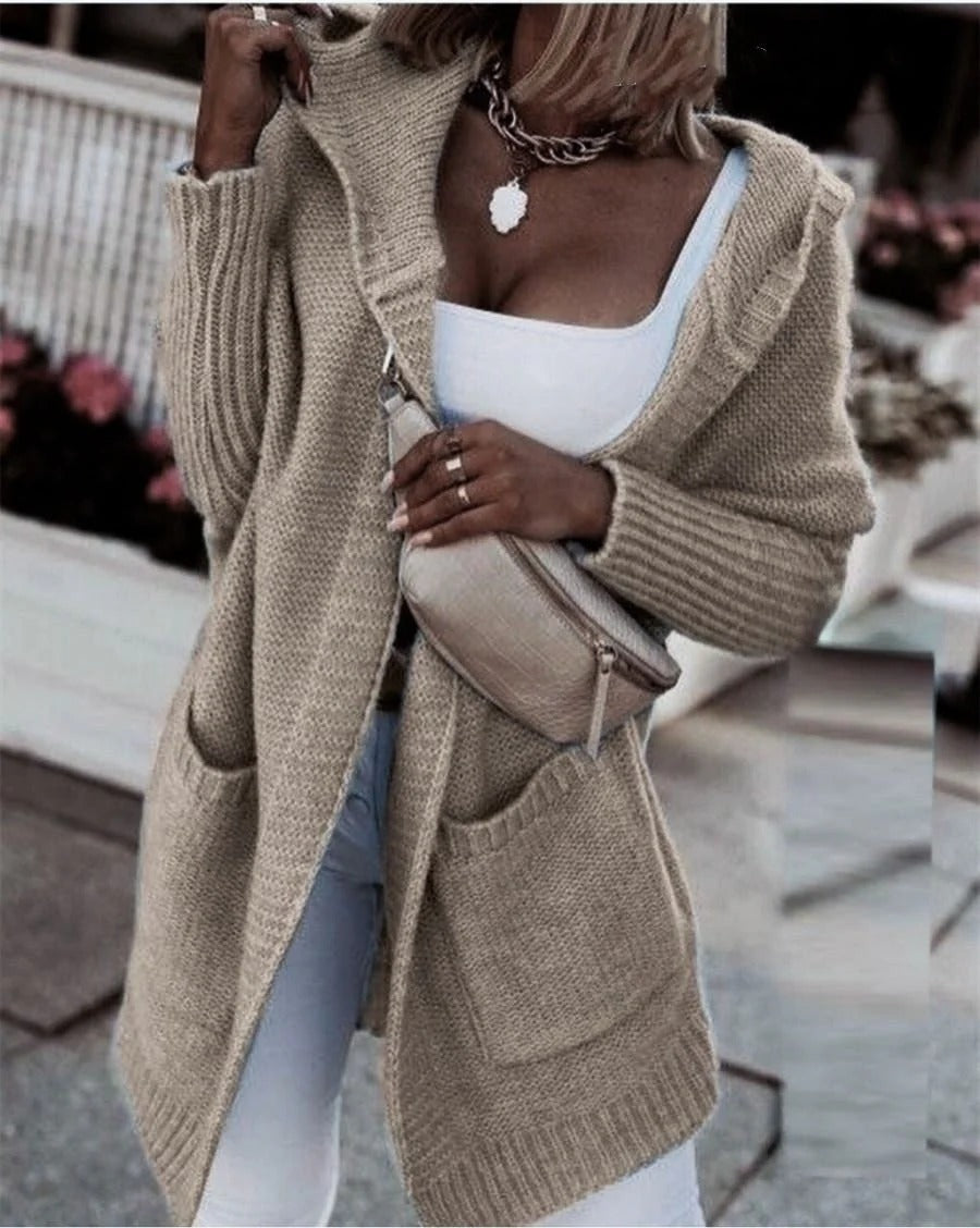 Oversized Knit Wool Feel Hooded Cardigan 