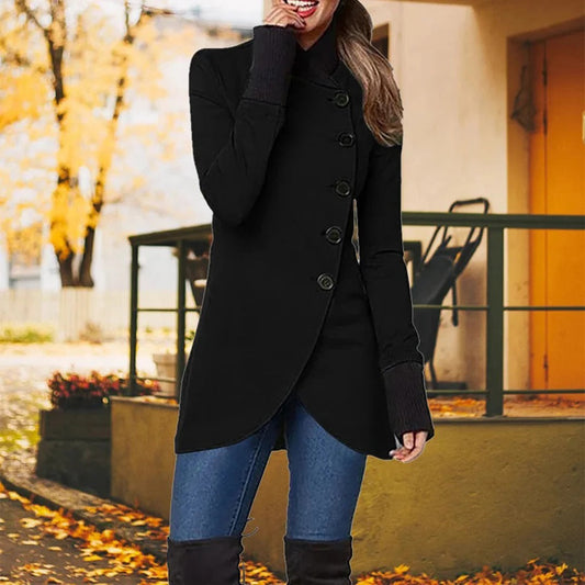 Wool Blend Asymmetrical Tailored Button-Up Jacket 