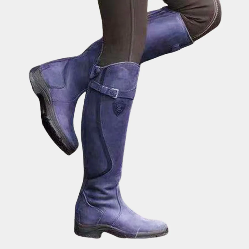 Women’s Knee-High Boots – Slim Fit – Leather-Like – Water-Resistant – Buckle Detail