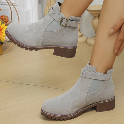 Women’s Ankle Boots – Suede Texture – Buckle Strap – Block Heel – Gripped Sole