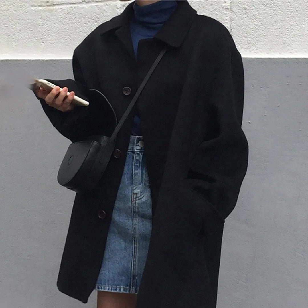 Relaxed Fit Wool Button Front Jacket 