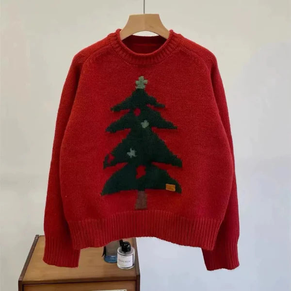 Wool Blend Relaxed Crew Neck Pullover Sweater 