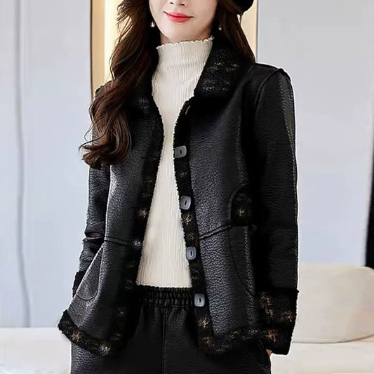 Plush Trim Tailored Leather Jacket 