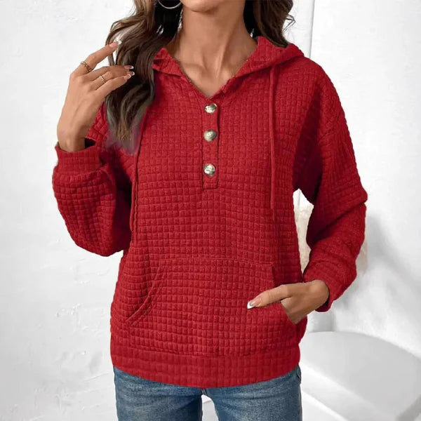 Women’s Hoodie – Quilted Texture – Relaxed Fit – Button Front – Long Sleeve Casual