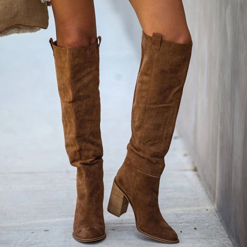 Faux Suede Block Heel Over-the-Knee Boots 