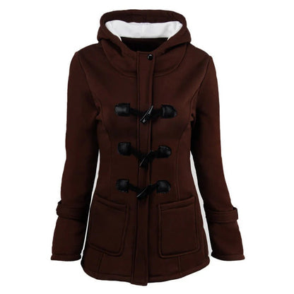 Women’s Hooded Jacket – Structured Fit – Cotton Blend – Toggle Closure – Hip Length