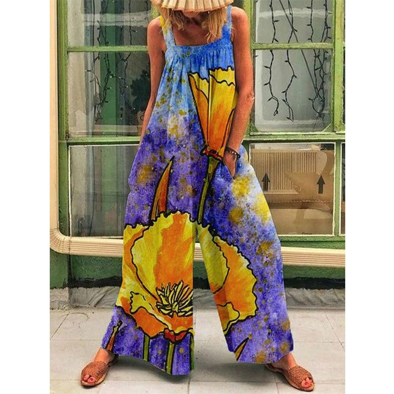 Flowy Floral Print Wide Leg Jumpsuit 