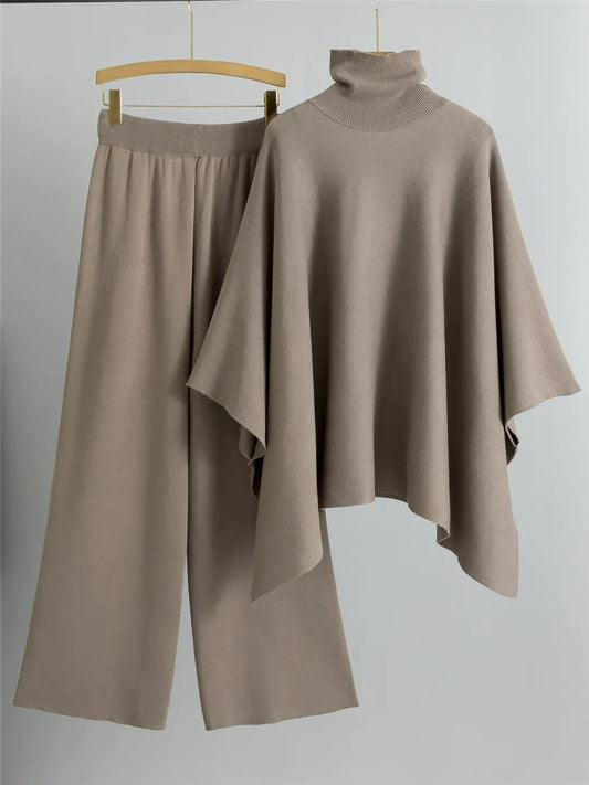 Relaxed Fit High-Neck Knit Two-Piece Set 