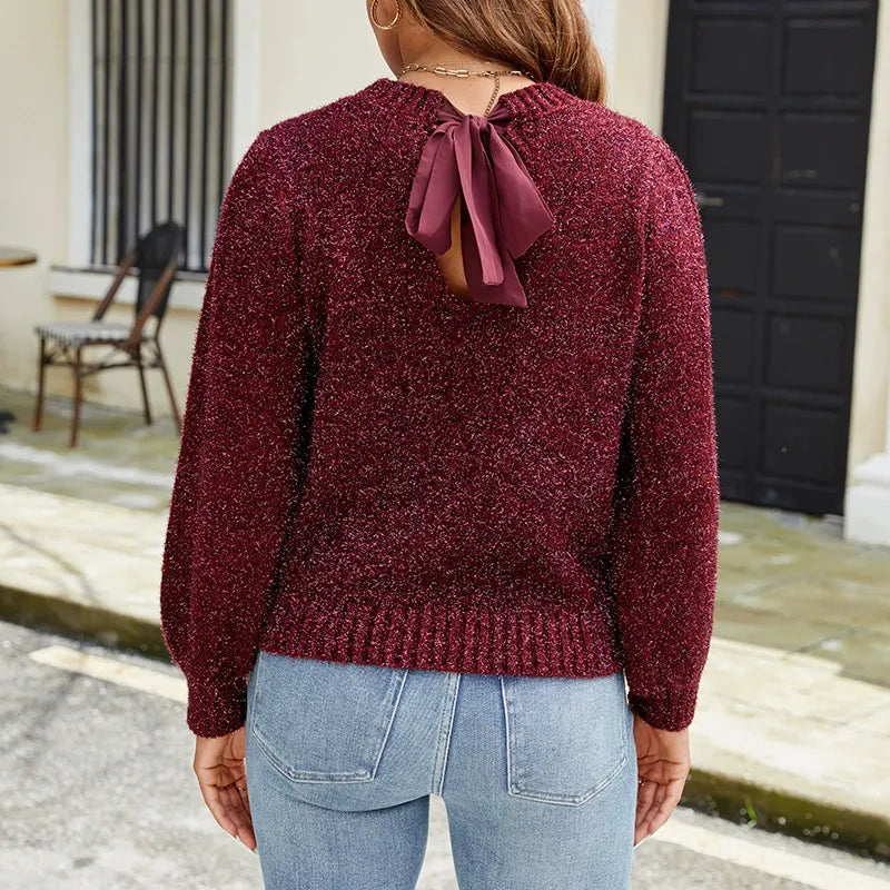 Women’s Sweatshirt – Relaxed Fit – Plush Knit – Puff Sleeves – Crew Neck Casual Style