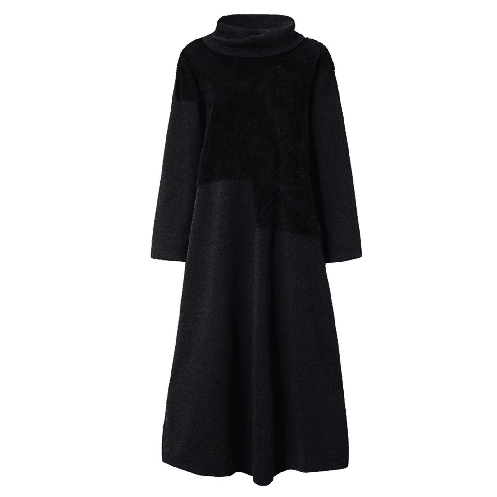Plush Splice Detail Relaxed Fit Long Sleeve Dress 