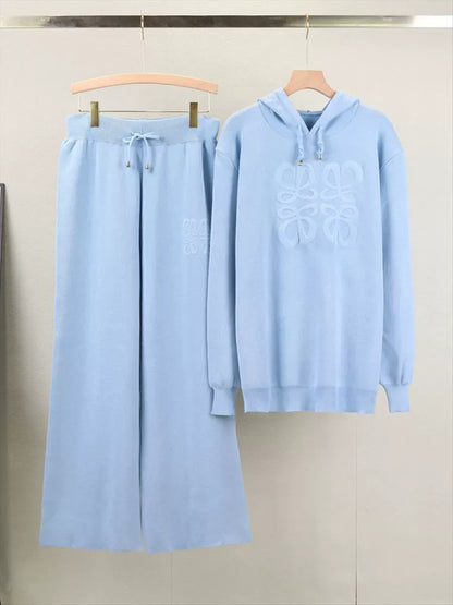 Women’s Two-Piece Knit Lounge Set – Oversized Hooded Sweater – Wide-Leg Drawstring Pants