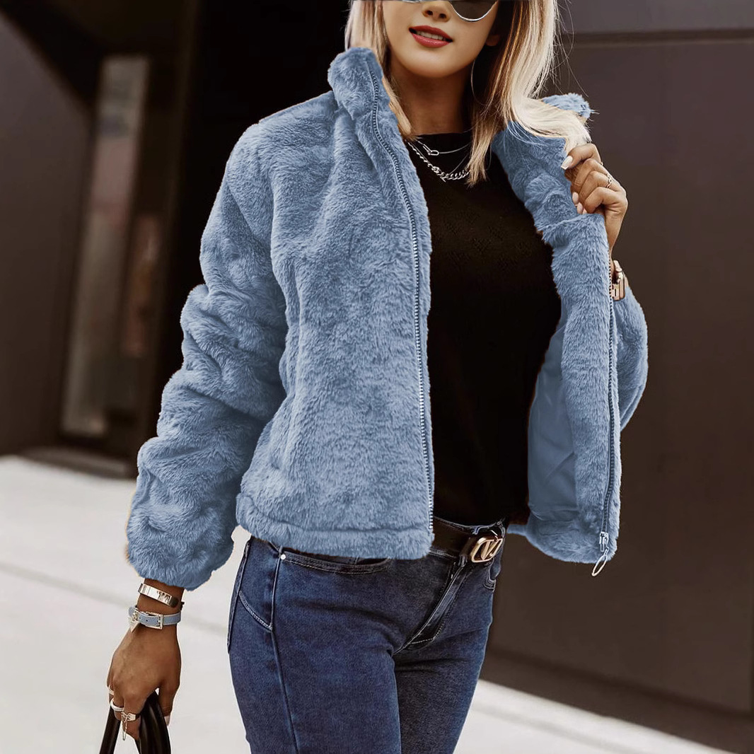 Faux Leather Plush Texture Relaxed Fit Cardigan 