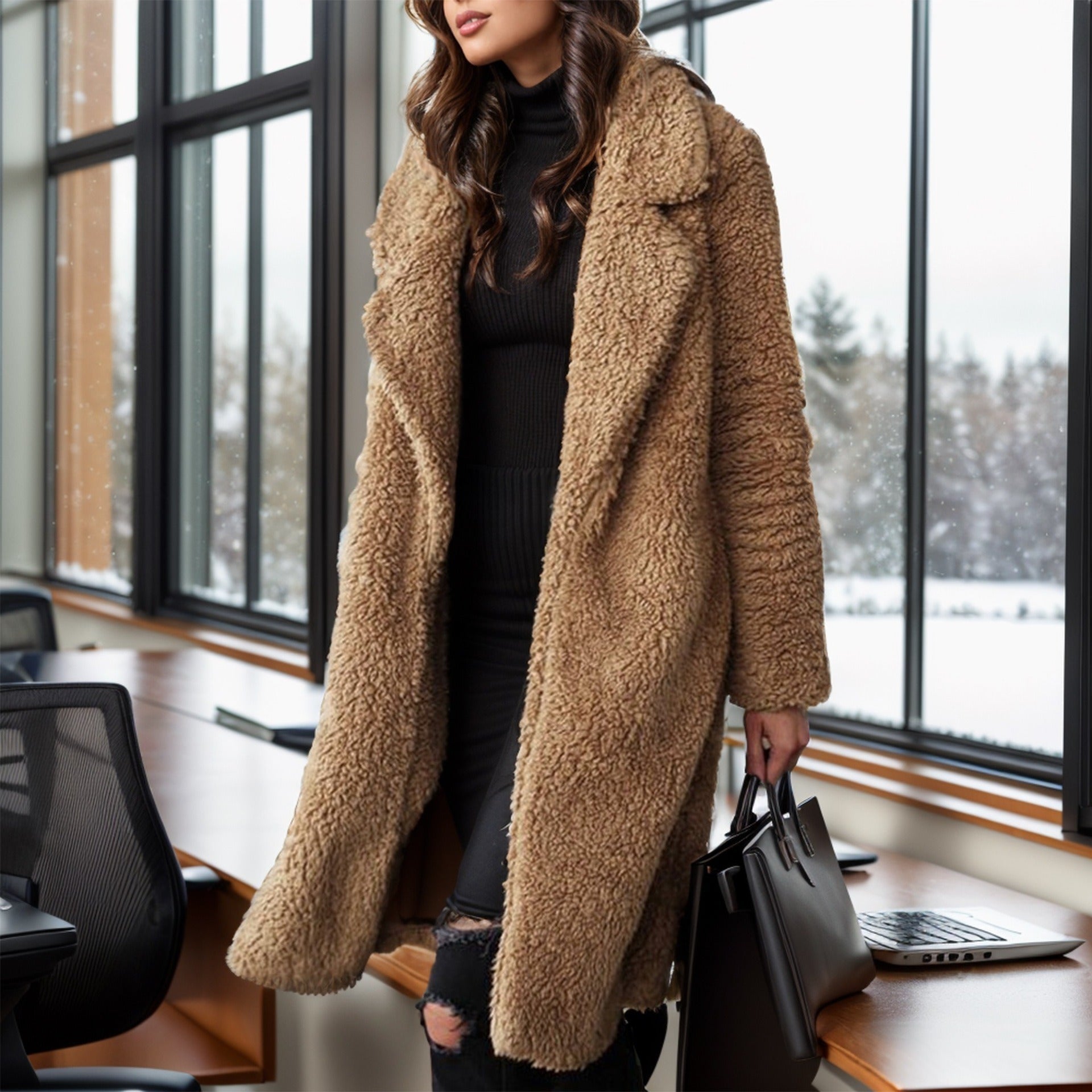 Plush Textured Relaxed Fit Trench Coat 