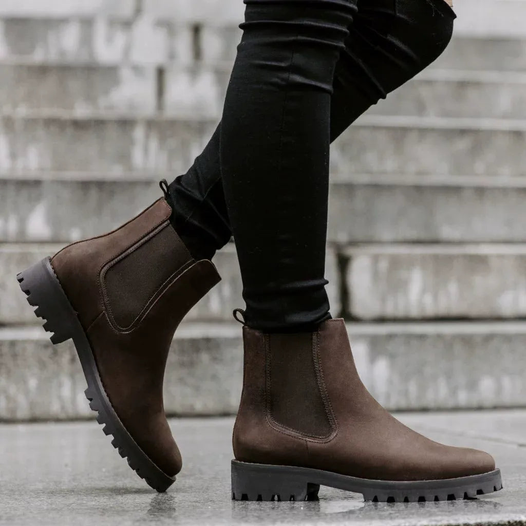 Faux Leather Ankle Chunky Lug Sole Boots
